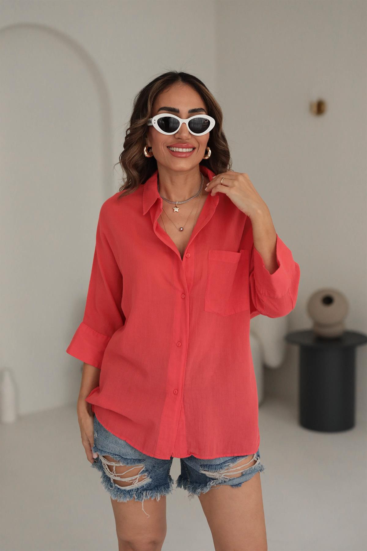 4309 Pamuklu Cep Detaylı Gömlek