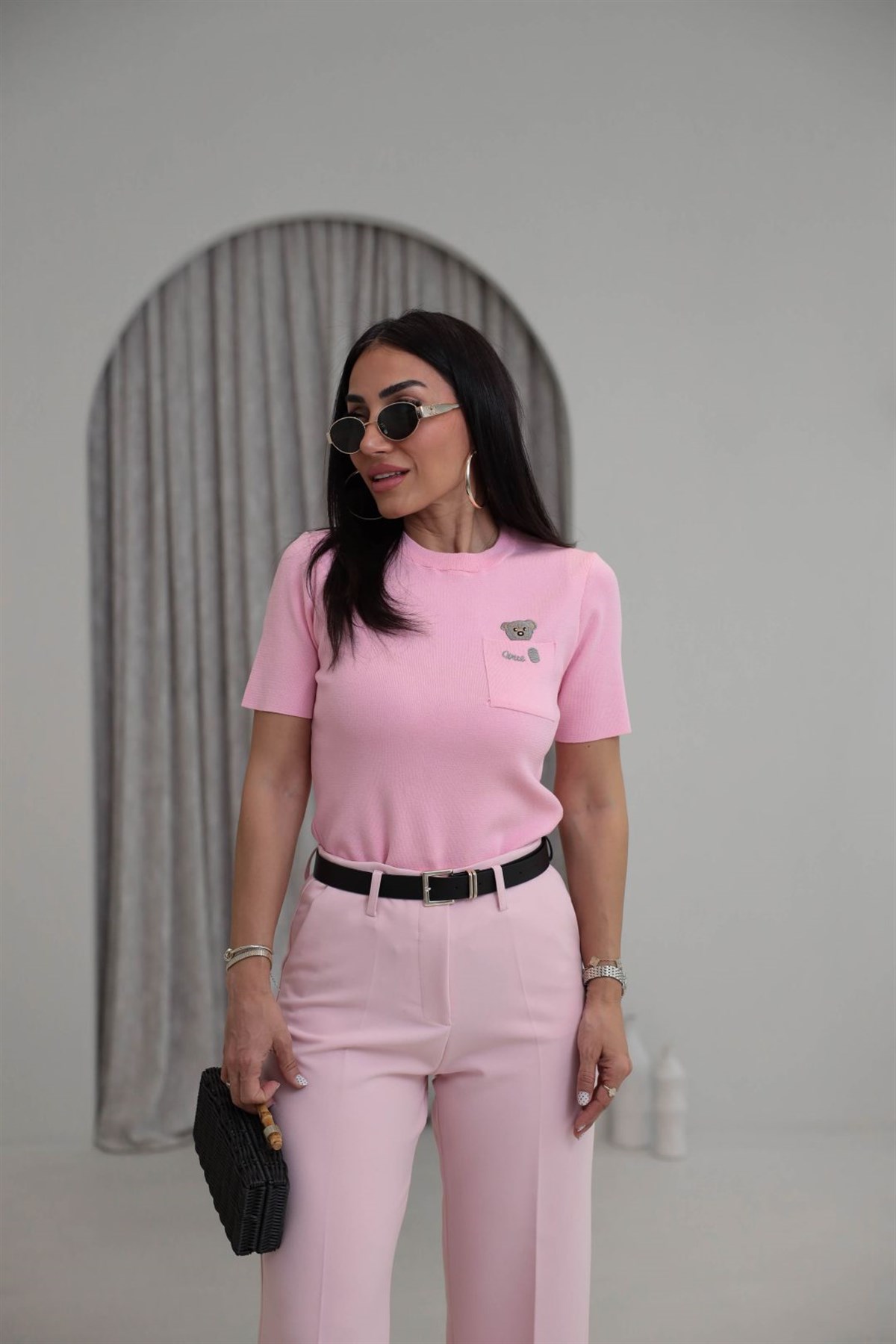 0640 Cebi Ayıcıklı Rayon Kumaş Bluz PEMBE
