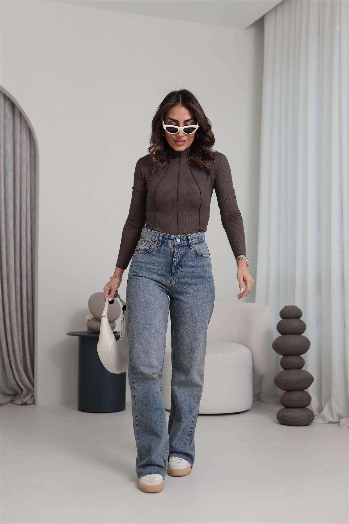 1077 Paça Kesikli Palazzo Jean TİNTLİ MAVİ