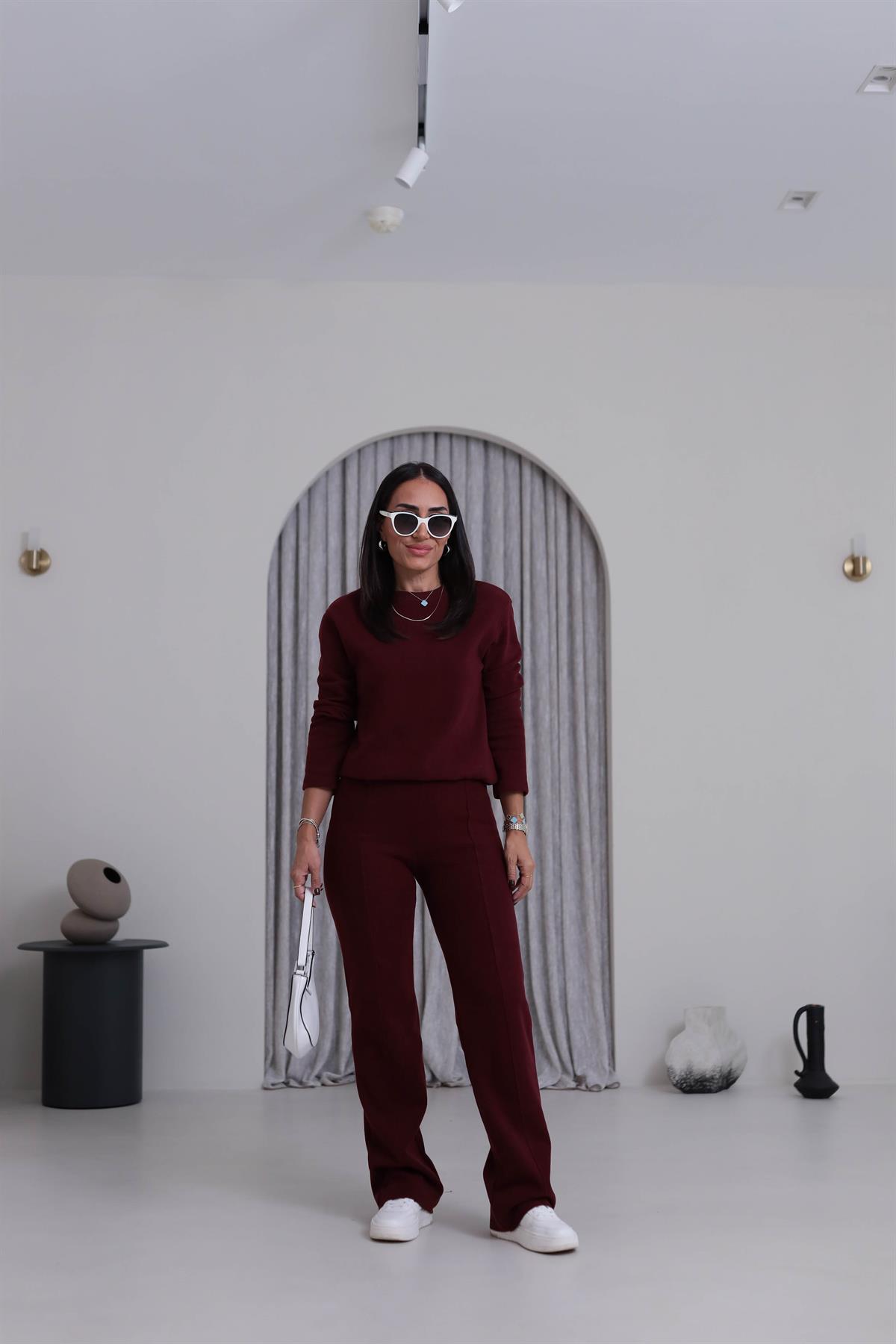 8432 Bisiklet Yaka Selanik Kumaş Takım BORDO