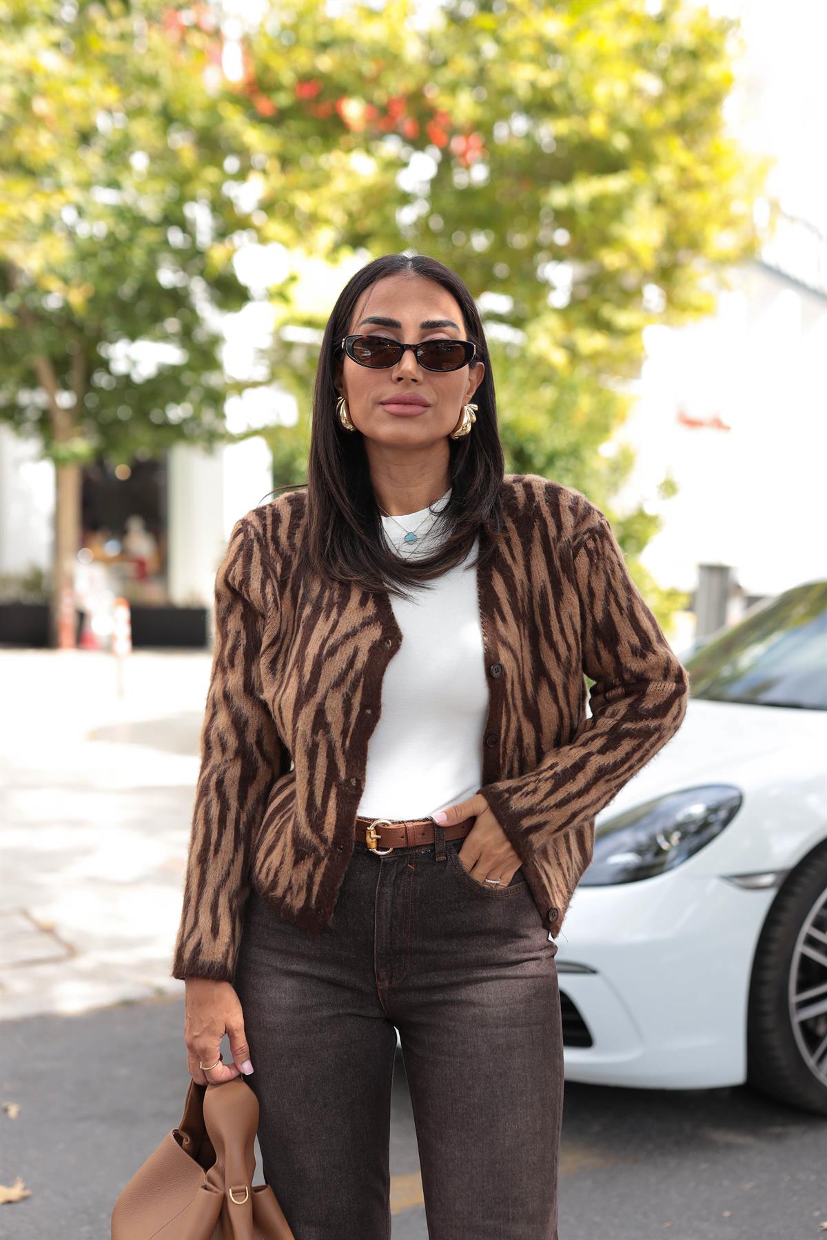 0140 Massi Şardonlu Desenli Hırka KAHVE