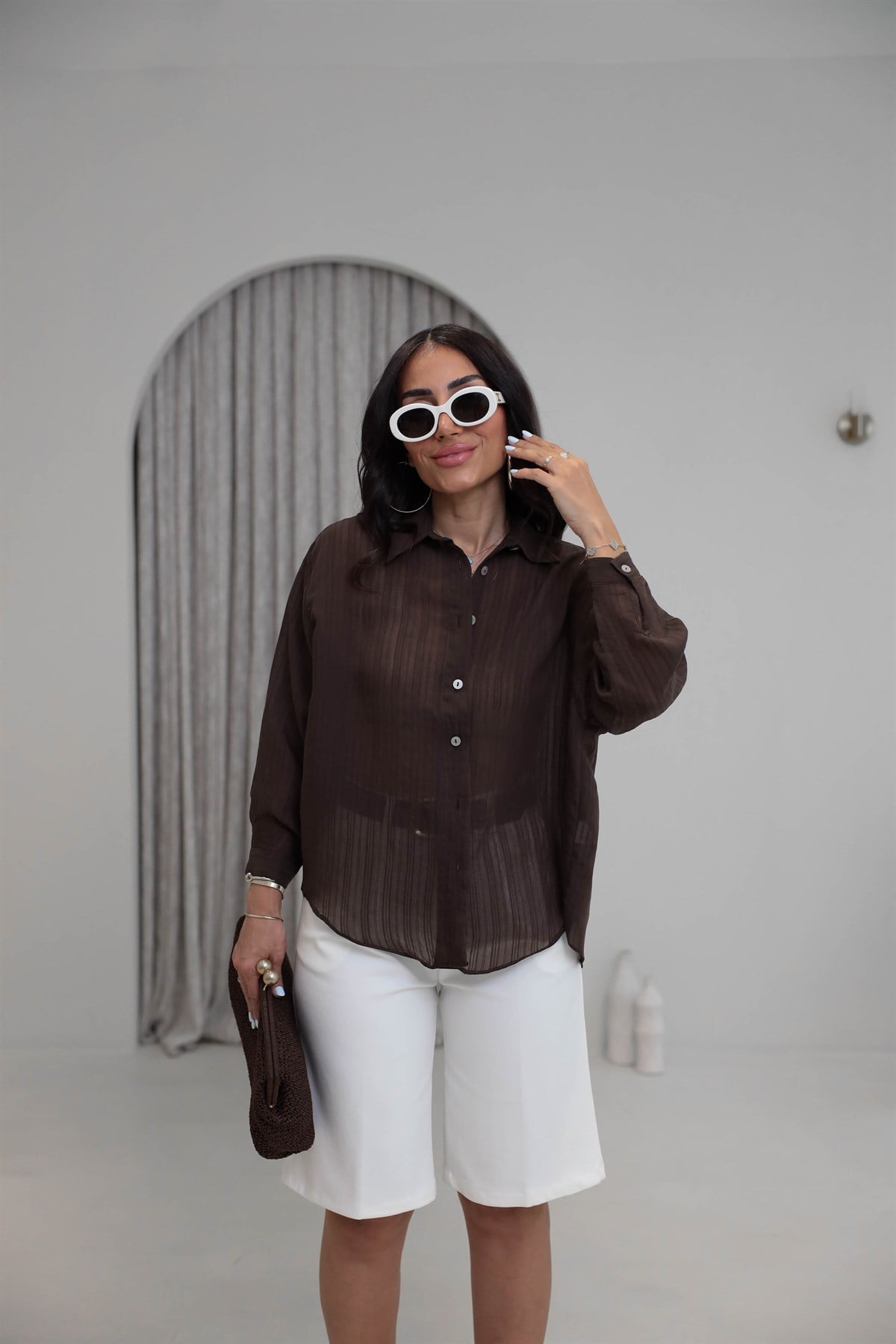 5016 Oversize Gömlek ACI KAHVE