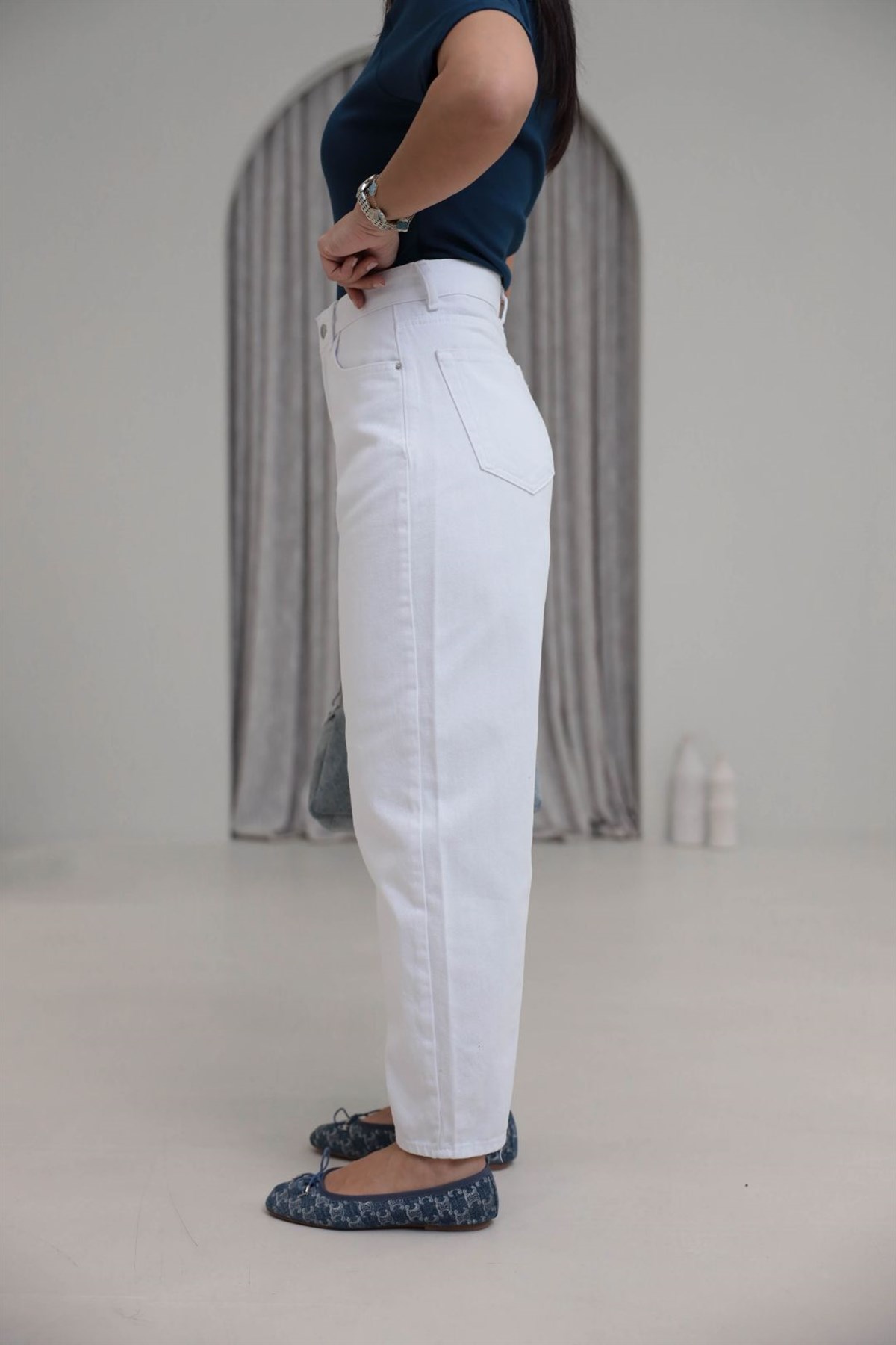 993 Rahat Kesim Barel Jean Pantolon BEYAZ