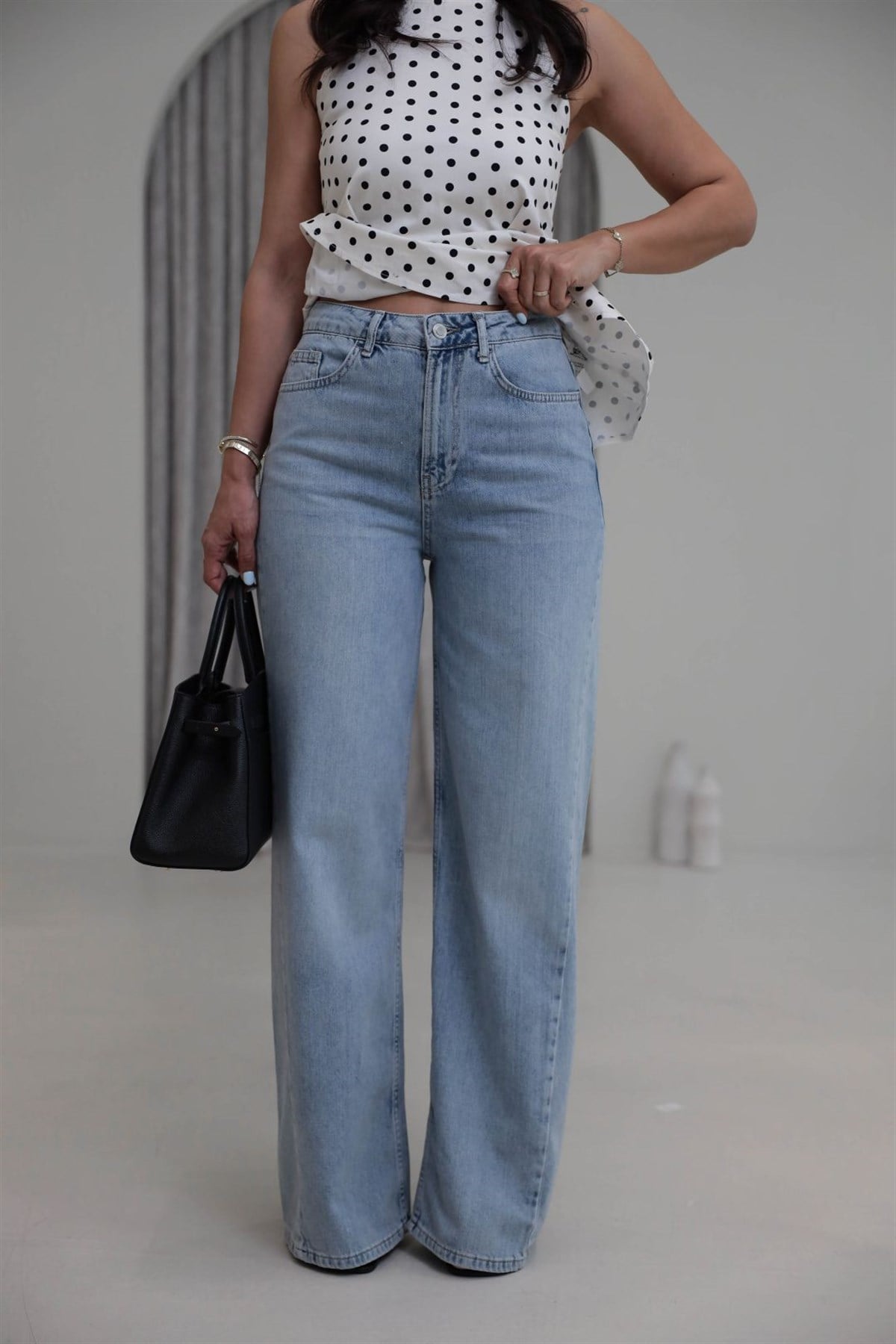 6823 Tencel Denim Bol Kalıp Pantolon AÇIK MAVİ