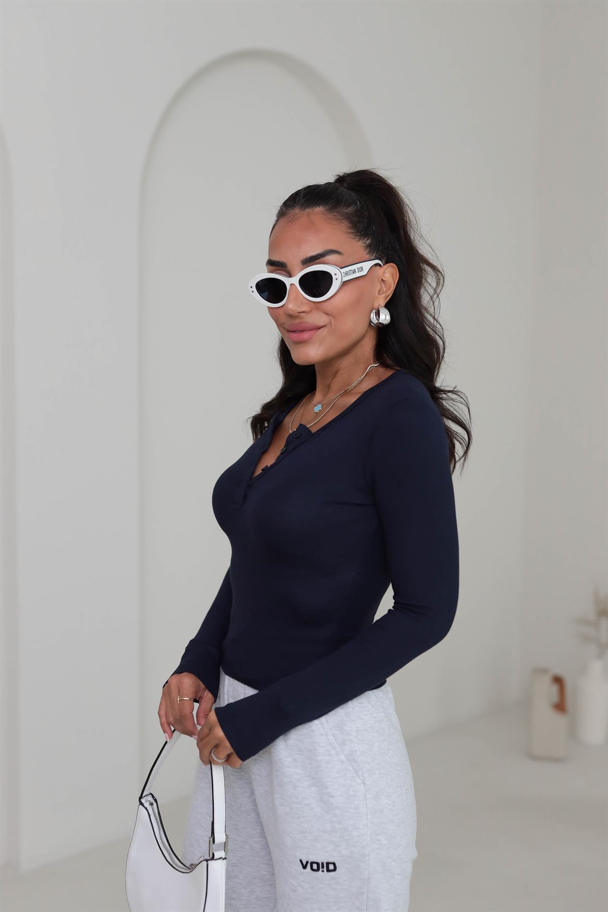 1040 Bisiklet Yaka Düğmeli Yumuşak Body LACİVERT