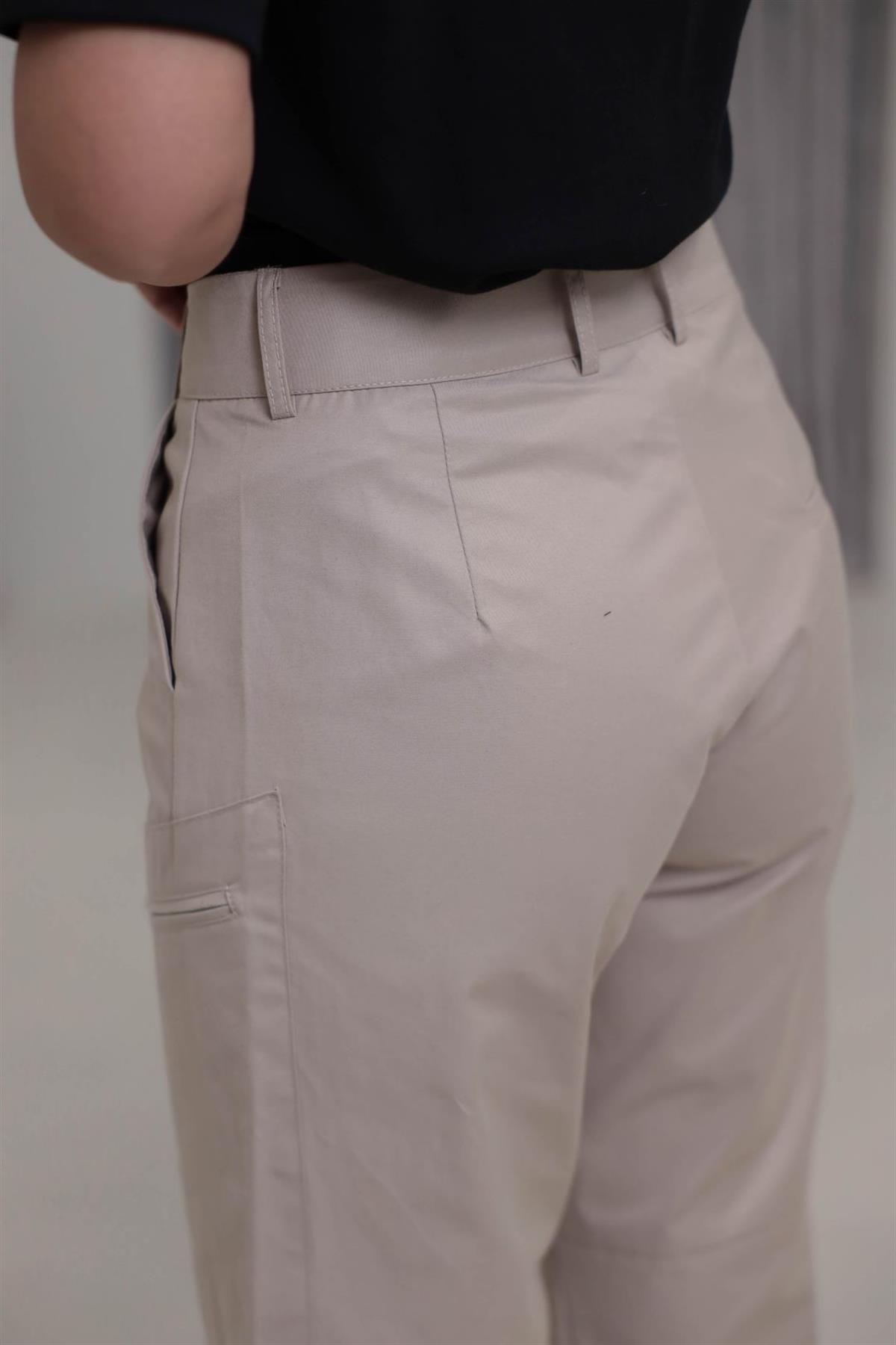 Geniş Paça Fermuar Cepli Kargo Pantolon BEJ