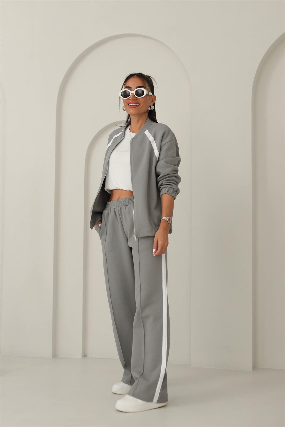 Pike Kumaş Şerit Detaylı Takım GRİ