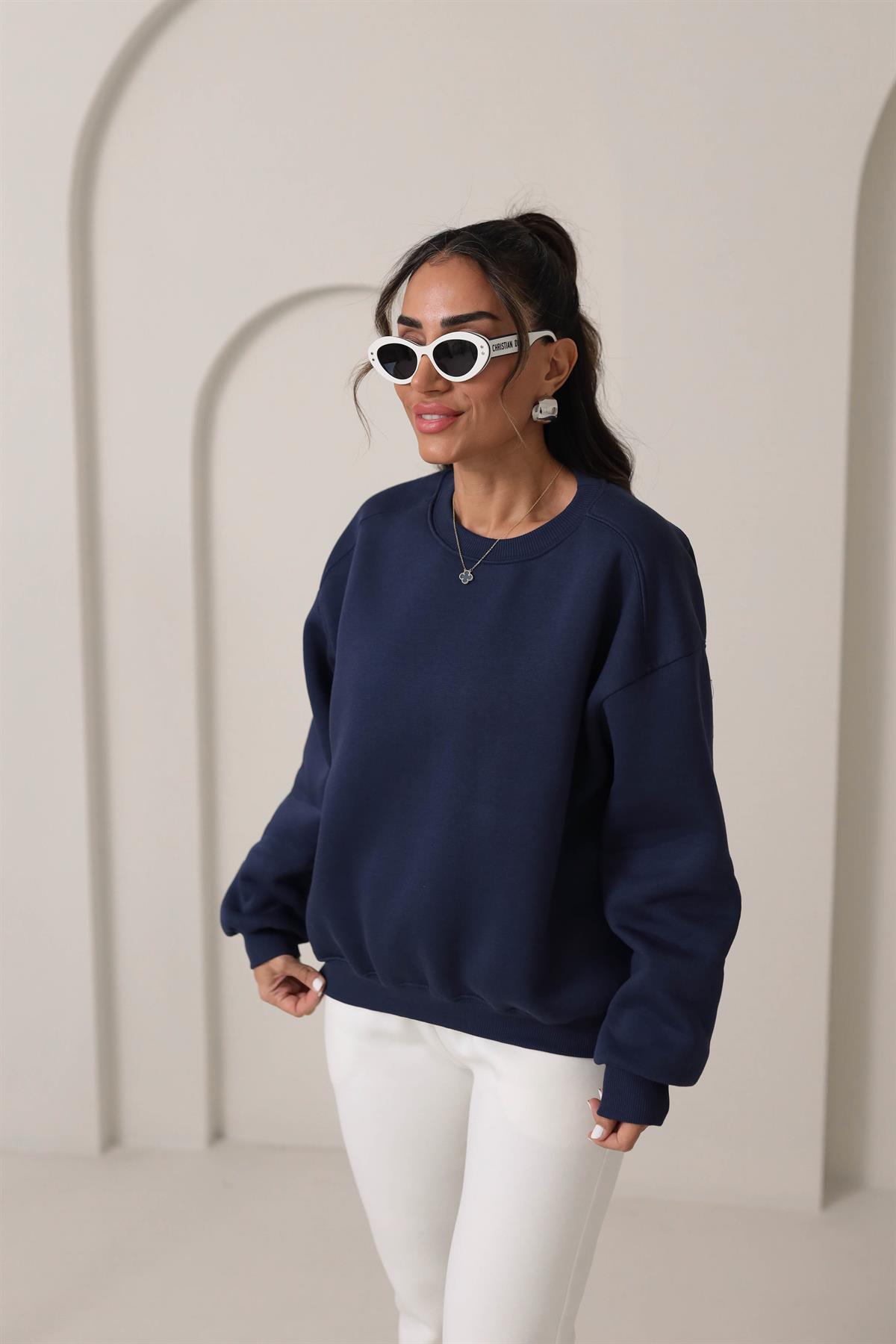 134 Bisiklet Yaka İplik Şardonlu Sweatshirt