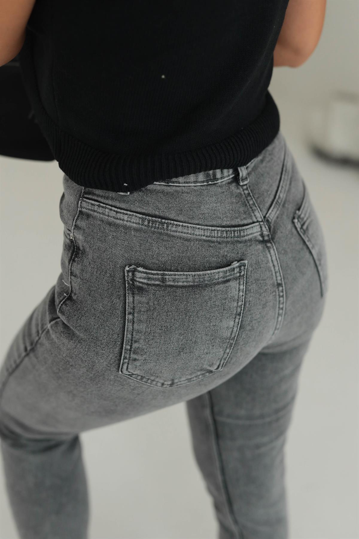 1696 Kar Yıkama Antrasit Likralı Mom Jean