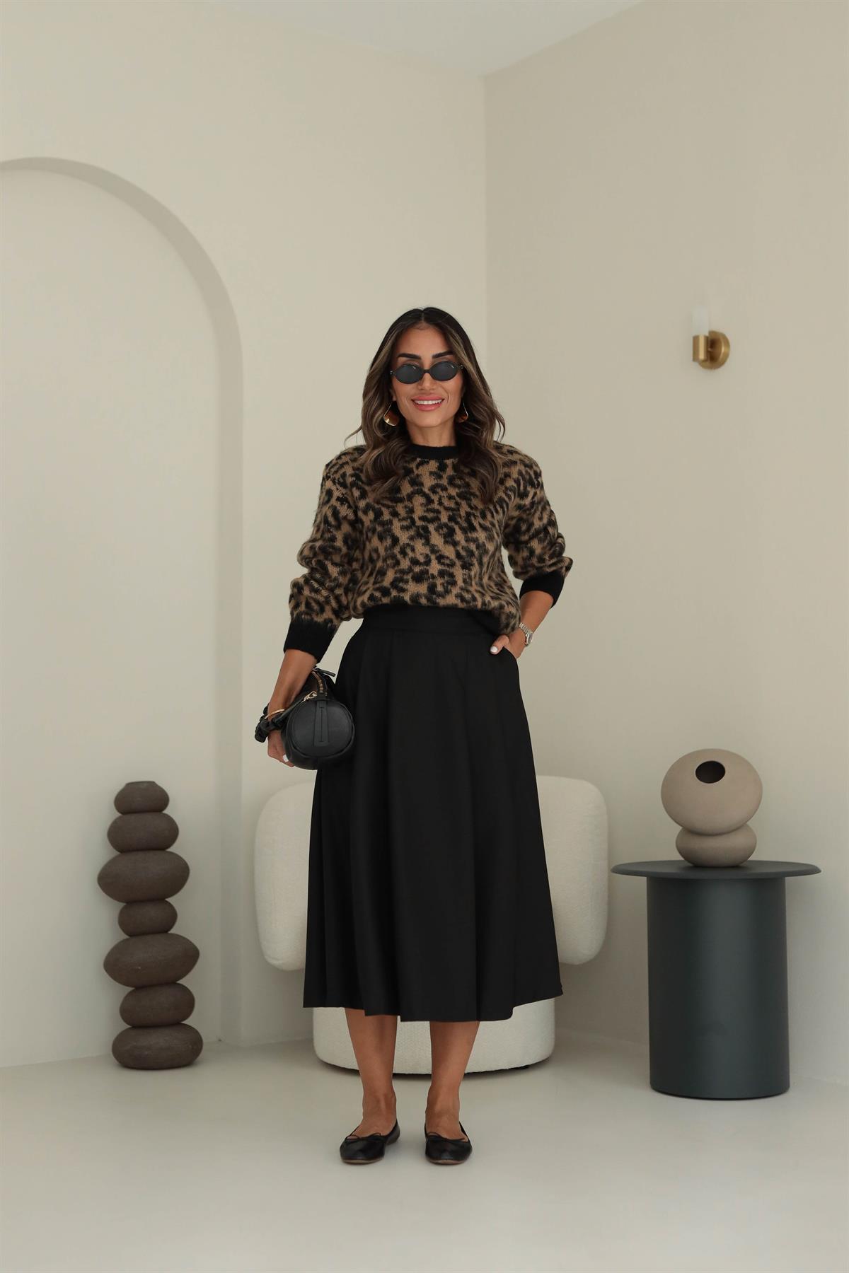 2391 Leopar Desen Şardonlu Kazak