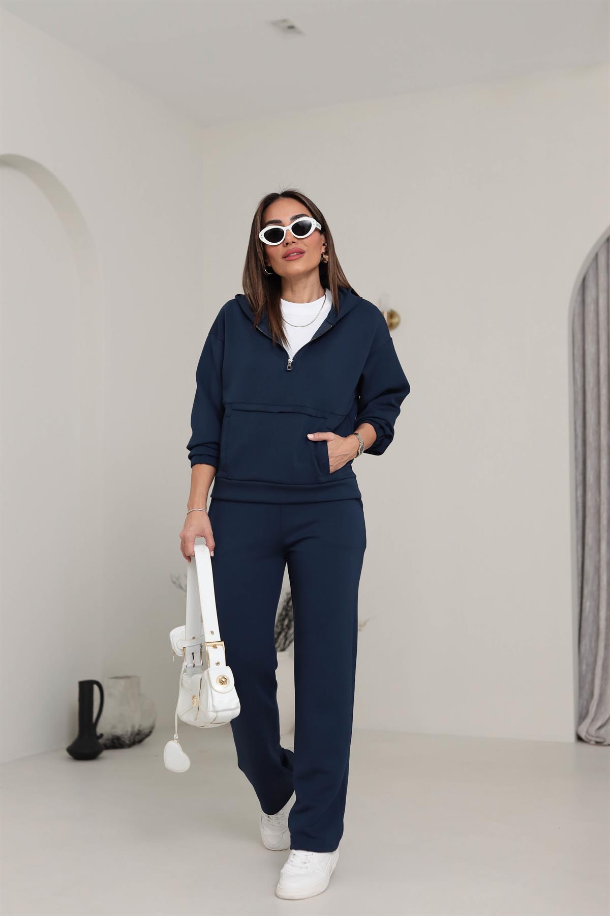 Önden Fermuarlı Modal Kumaş Takım LACİVERT