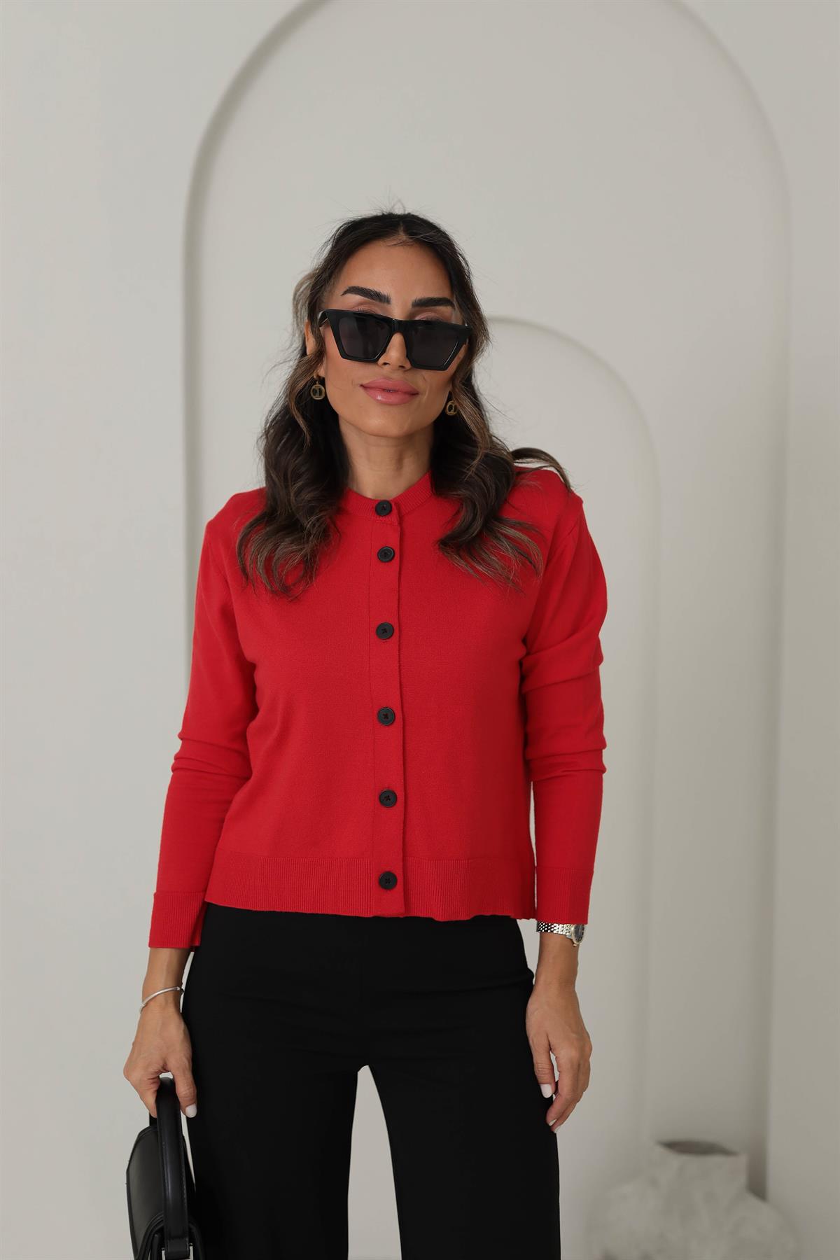 24058 Massi İpek Triko Düğmeli Hırka KIRMIZI