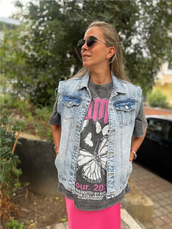 Açık Mavi Kot Yelek