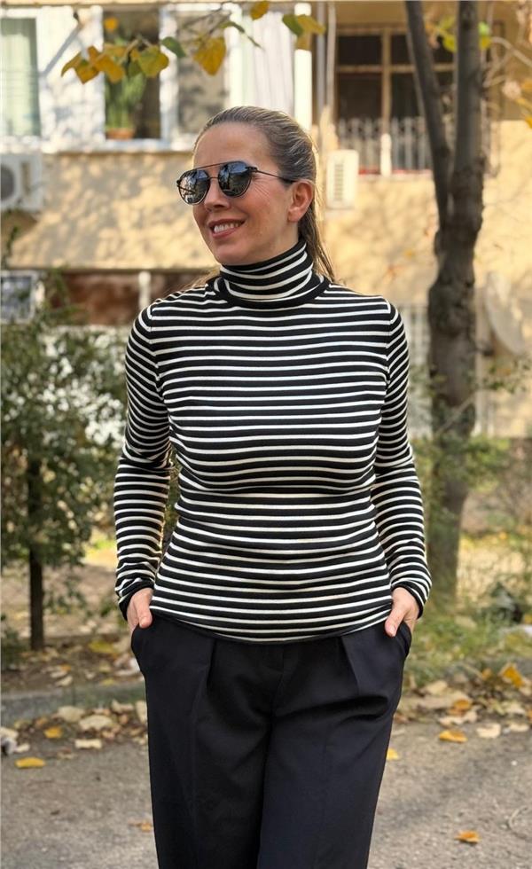 Balıkçı Yaka Çizgili Kazak