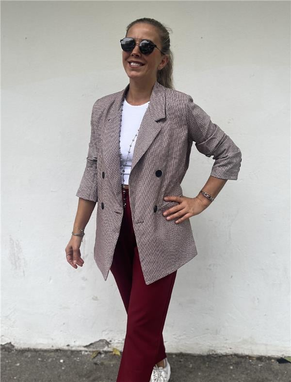 Geniş Yakalı Pötikare Blazer Ceket