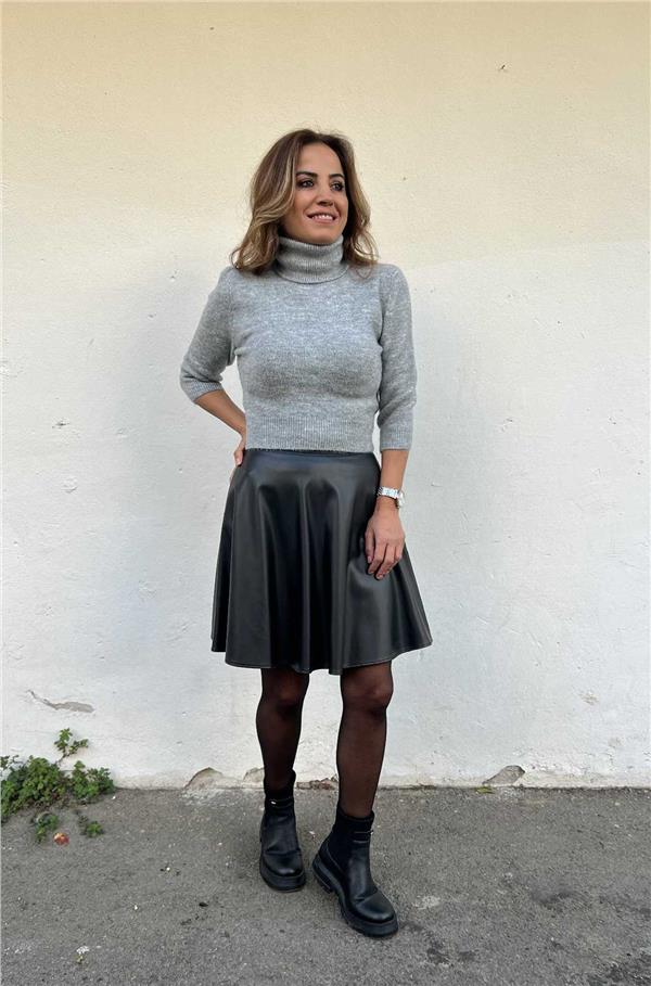 Siyah Deri Kloş Etek