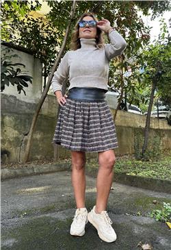 Bej Balıkçı Yaka Crop Kazak