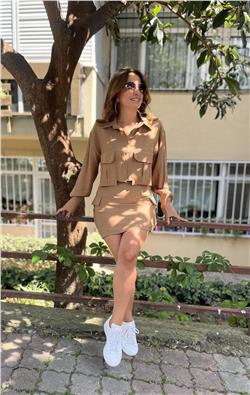 Crop Gömlek Mini Etek Takım