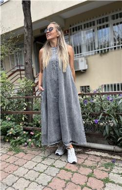 Fermuar Detaylı Denim Elbise