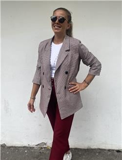 Geniş Yakalı Pötikare Blazer Ceket