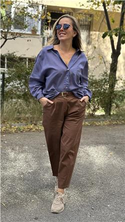 Kemerli Pamuk Karışımlı Pantolon