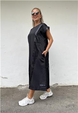 Siyah File Detaylı Tasarım Elbise