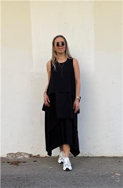 Siyah Kat Kat Tasarım Elbise