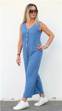 V Yaka Düğme Detaylı Tulum