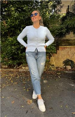 Yırtık Detaylı Denim Pantolon