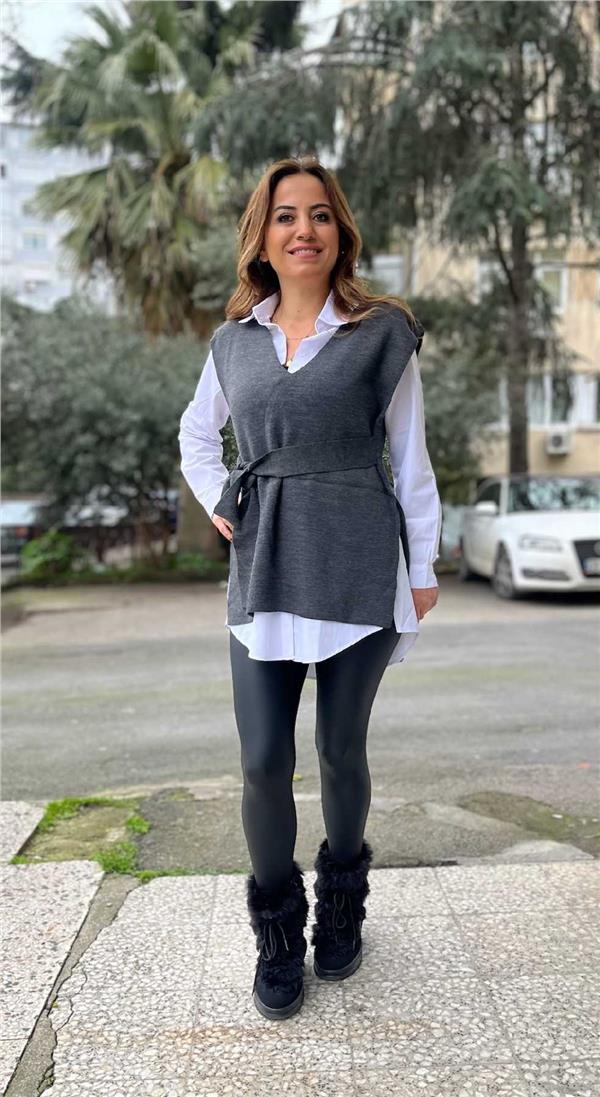 Antrasit Kemer Detaylı Süveter