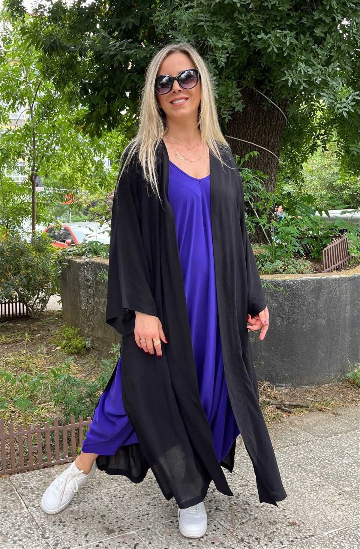 Balık İşlemeli Kuşaklı Kimono