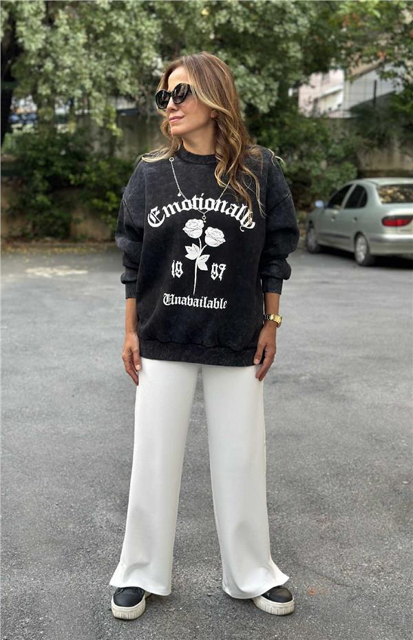 Baskı Detaylı Zincirli Şardonlu Sweat