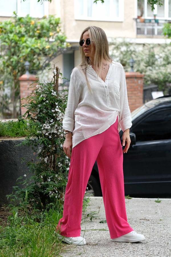 Beli Lastikli Bol Kesim Bürümcük Pantolon