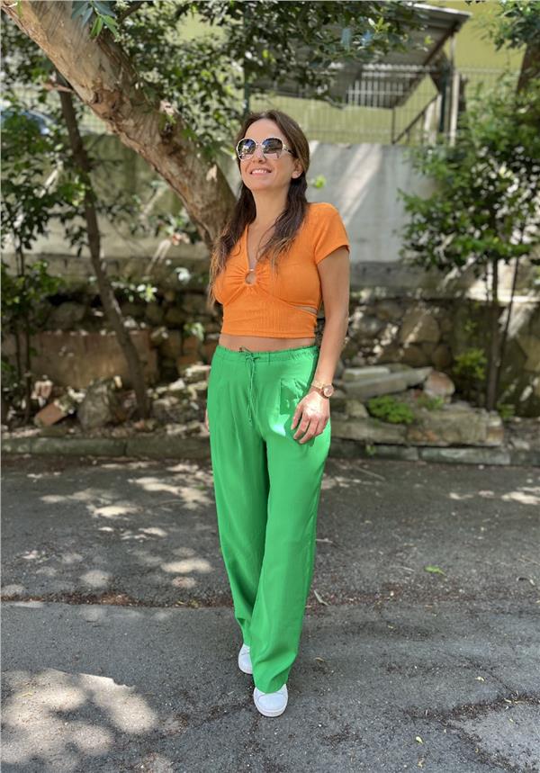 Beli Lastikli Bol Paça Pantolon