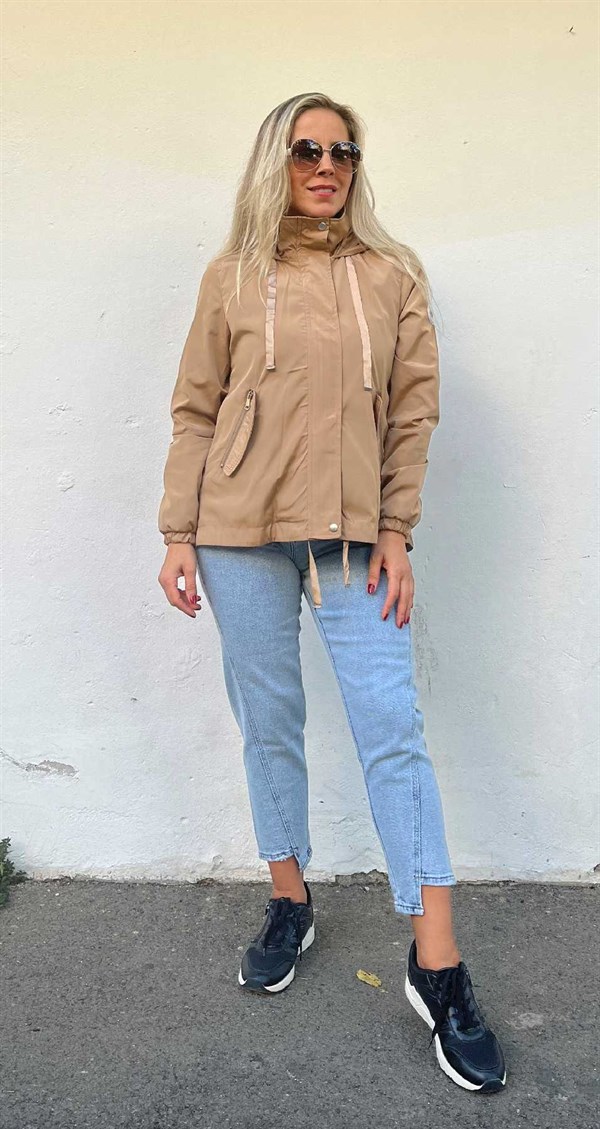 Camel Kapüşonlu Yağmurluk
