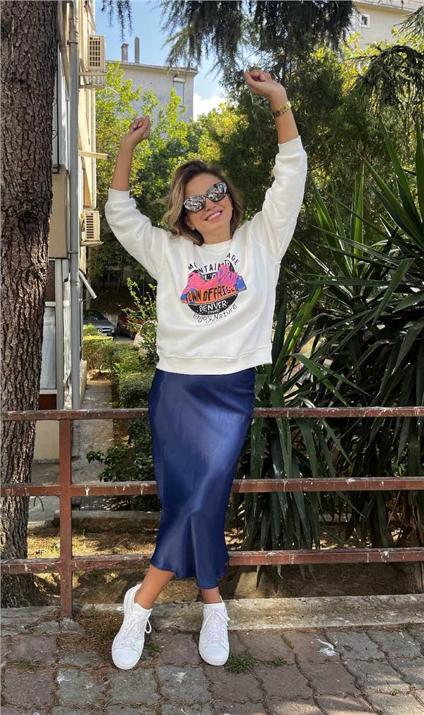 Ekru Baskılı Şardonlu Sweat