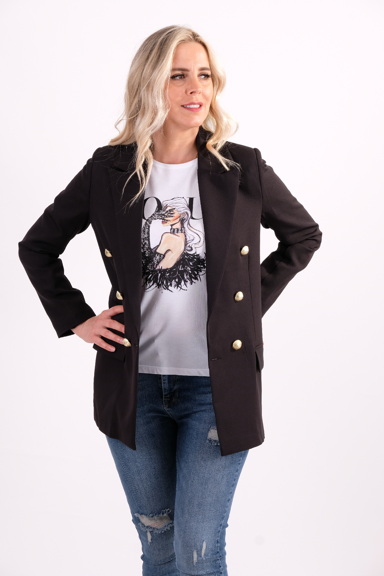 Gold Düğmeli Blazer Ceket