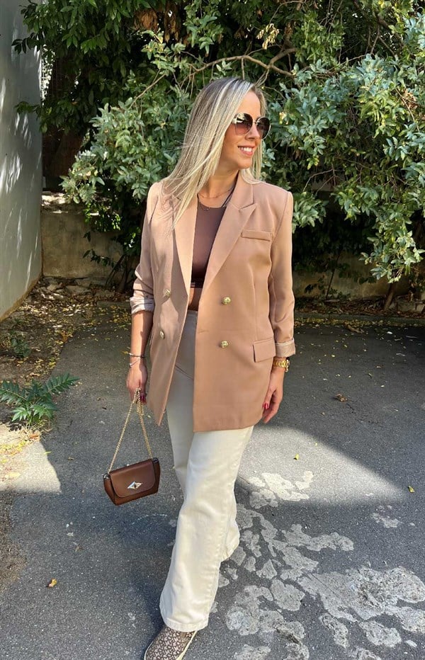 Gold Düğmeli Cep Detaylı Blazer Ceket