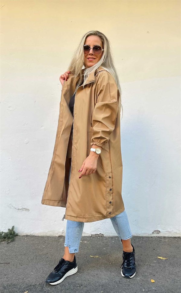 Kapüşonlu Cepli Oversize Trençkot