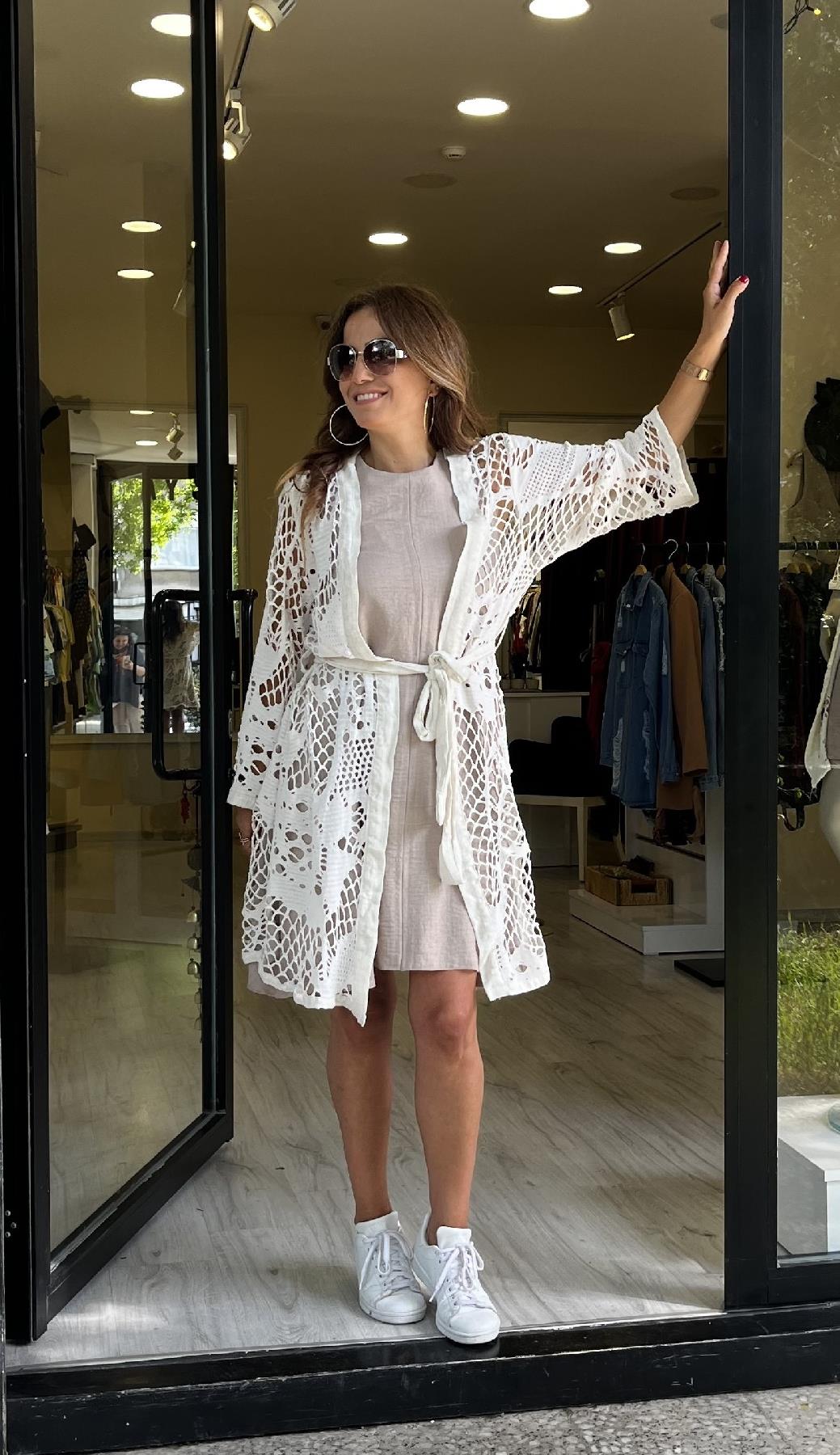 Kuşaklı Ajur Kimono