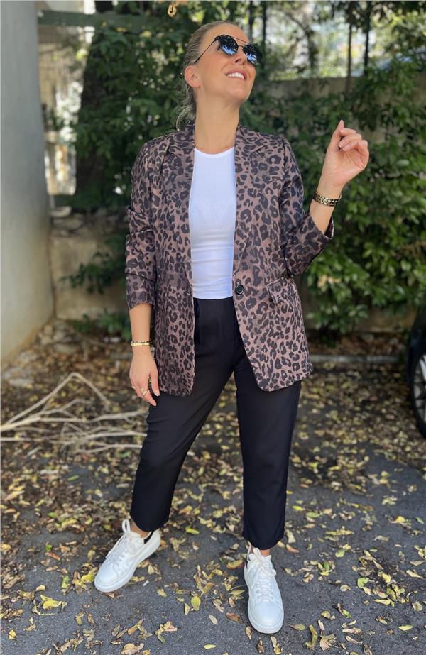 Leopar Desenli Blazer Ceket
