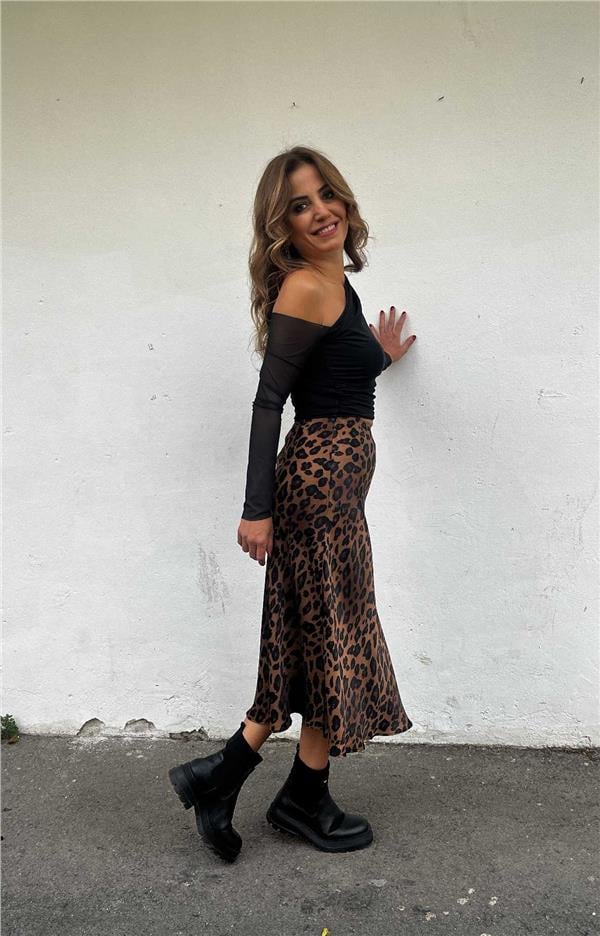 Leopar Desenli Saten Etek