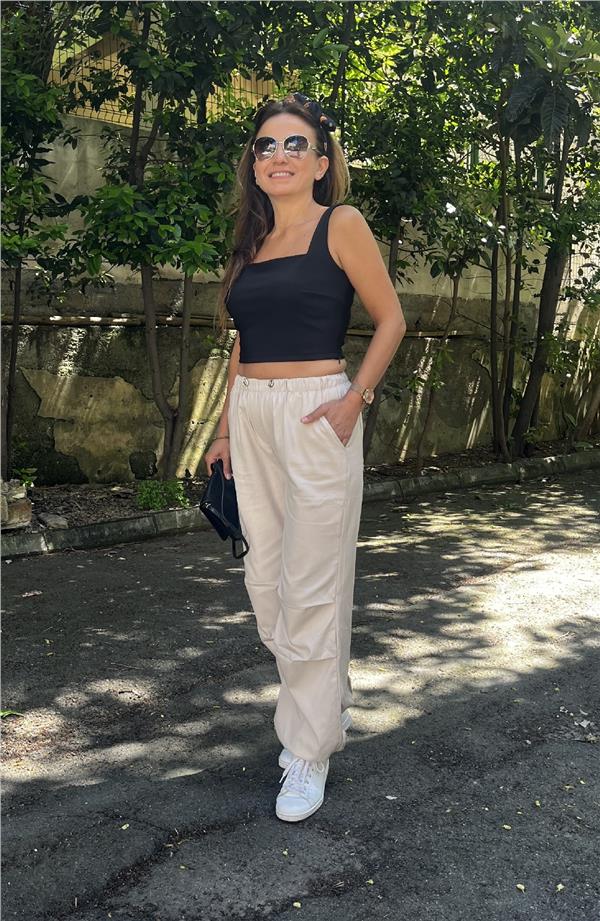 Paçası Beli lastikli Gabardin Pantolon