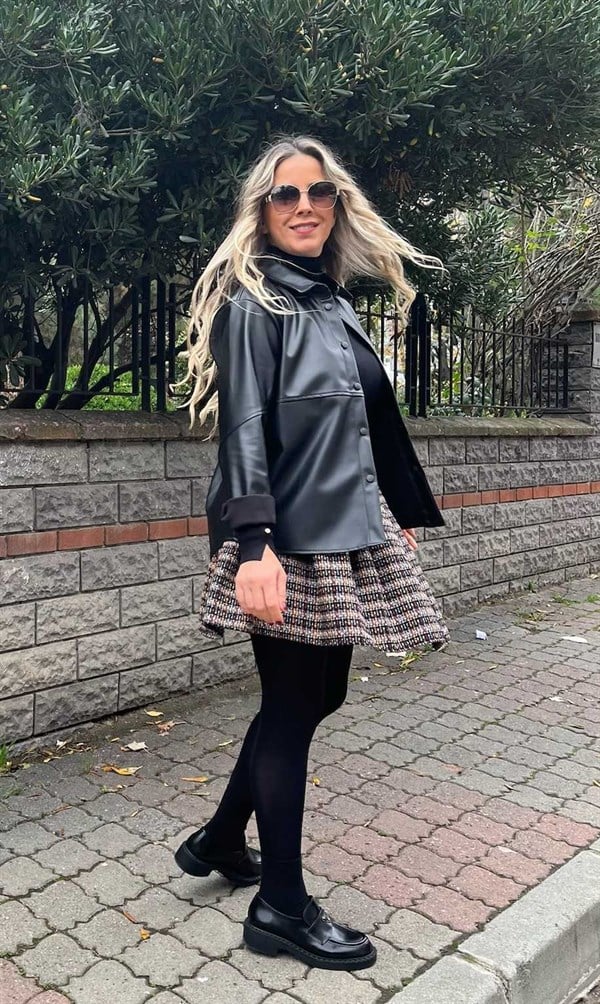 Siyah Çıtçıt Düğmeli Deri Gömlek Ceket