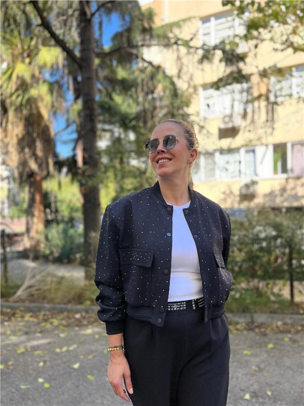 Siyah Taşlı Bomber Ceket