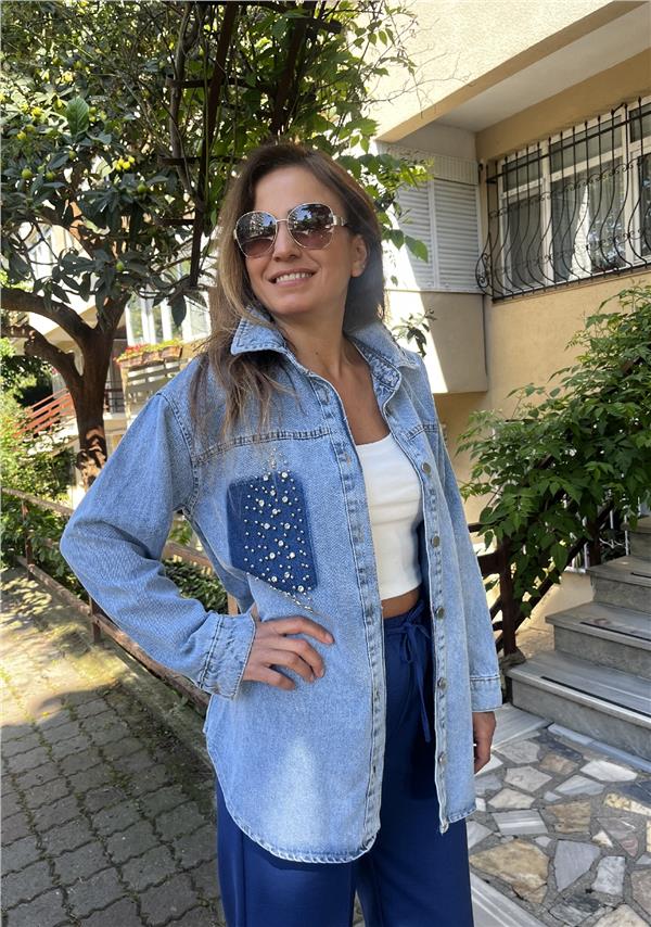 Taşlı Kot Gömlek