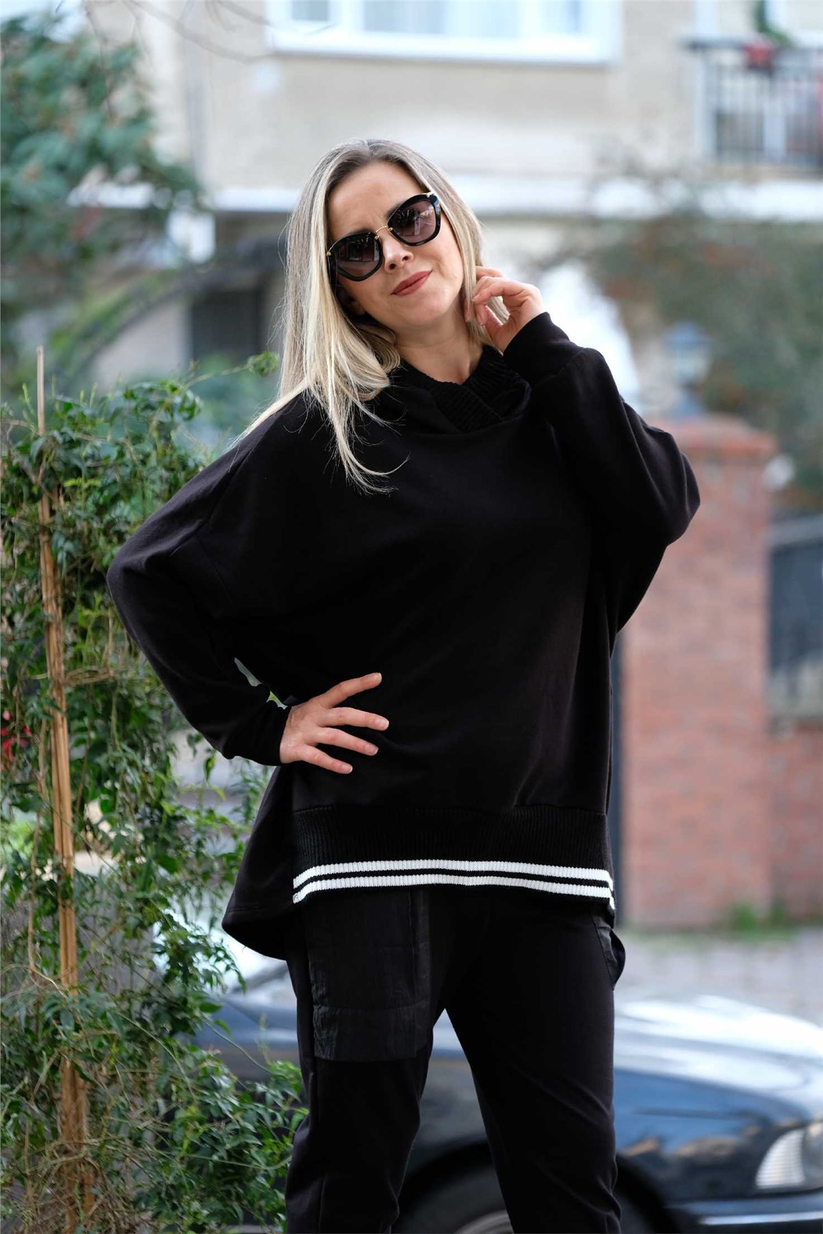 Üç İplik Kapüşonlu Oversize Sweat