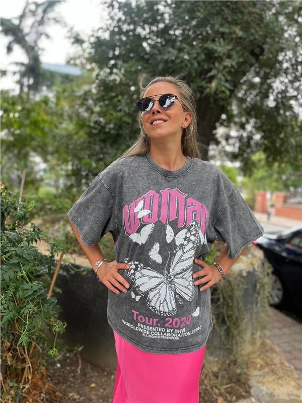 Yıkamalı Baskı Detaylı Tshirt