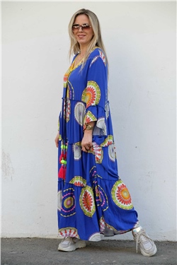 Mandala Desen Ponpon Detaylı Uzun Elbise