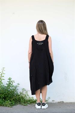 Siyah Kruvaze Astarlı Tasarım Keten Elbise